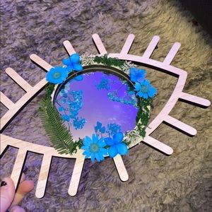Wooden Evil Eye Floral Mirror